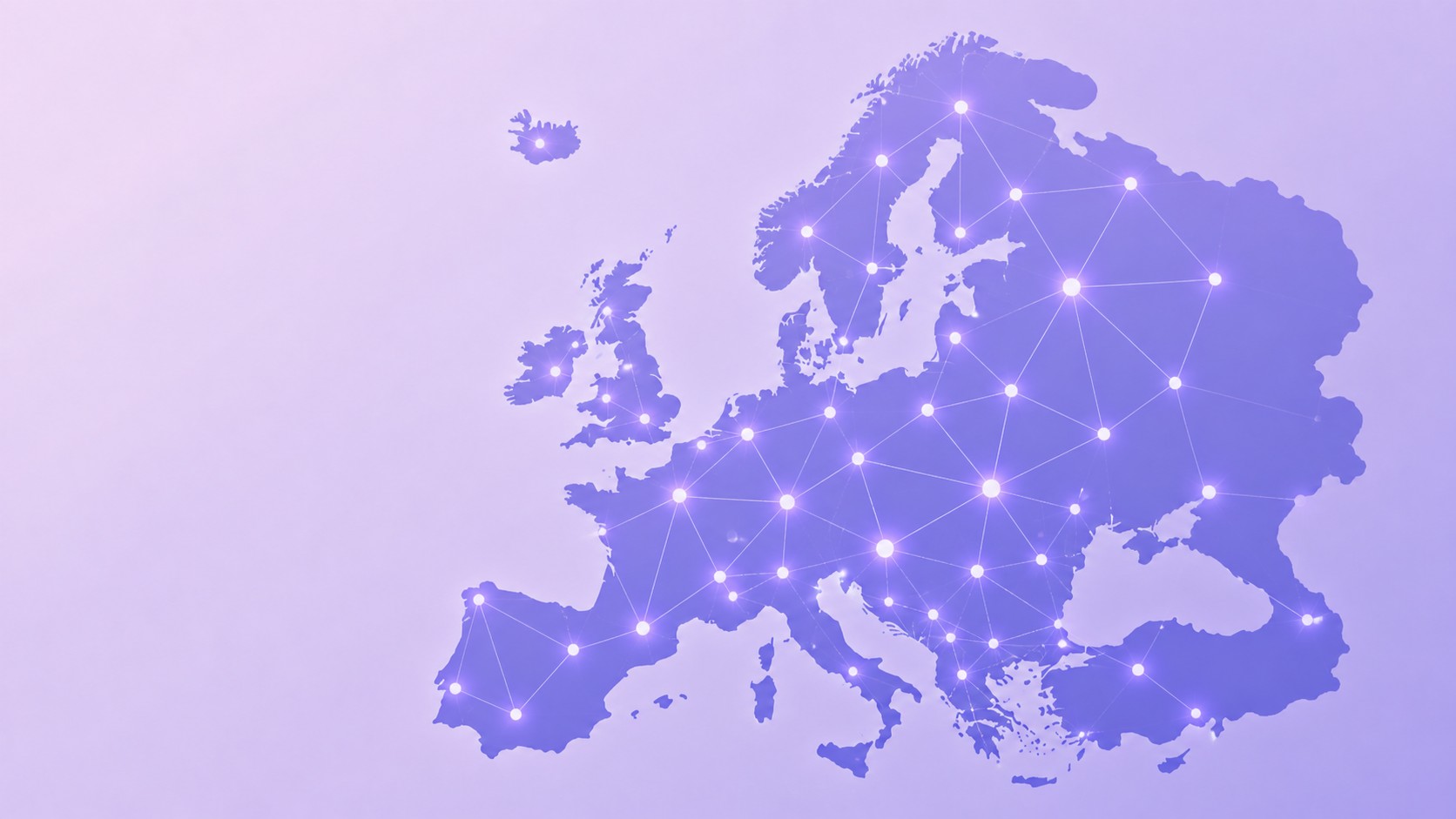 Stylised map of Europe with glowing nodes connected by thin lines, representing the rettX registry community across the continent